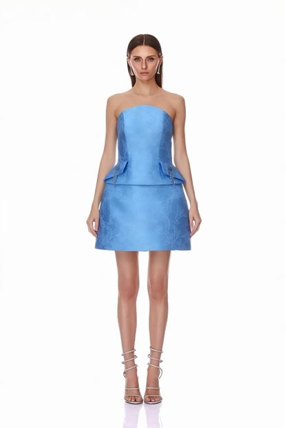 Minivestido de noche azul con borlas de cristal 